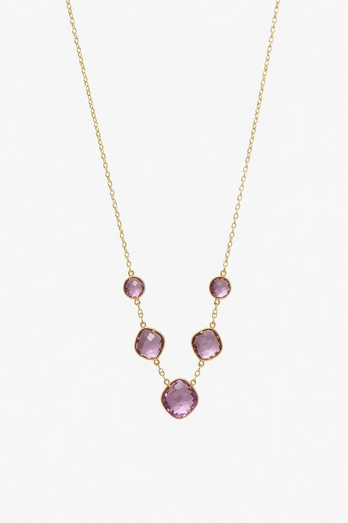 Colar Elegante com Pedras Roxas