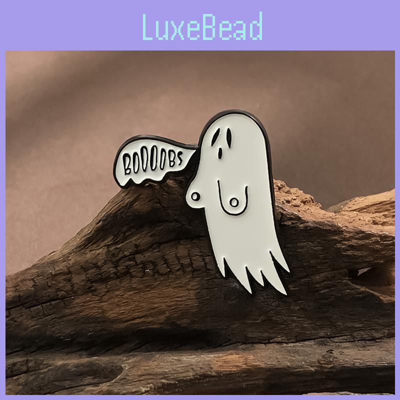 Unique White Ghost Metal Badge Brooch For Halloween Featuring Playful Cartoon Letters
