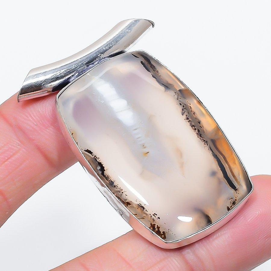 Natural Montana Agate Gemstone 925 Sterling Silver Jewelry Pendant 1.97" V8f19