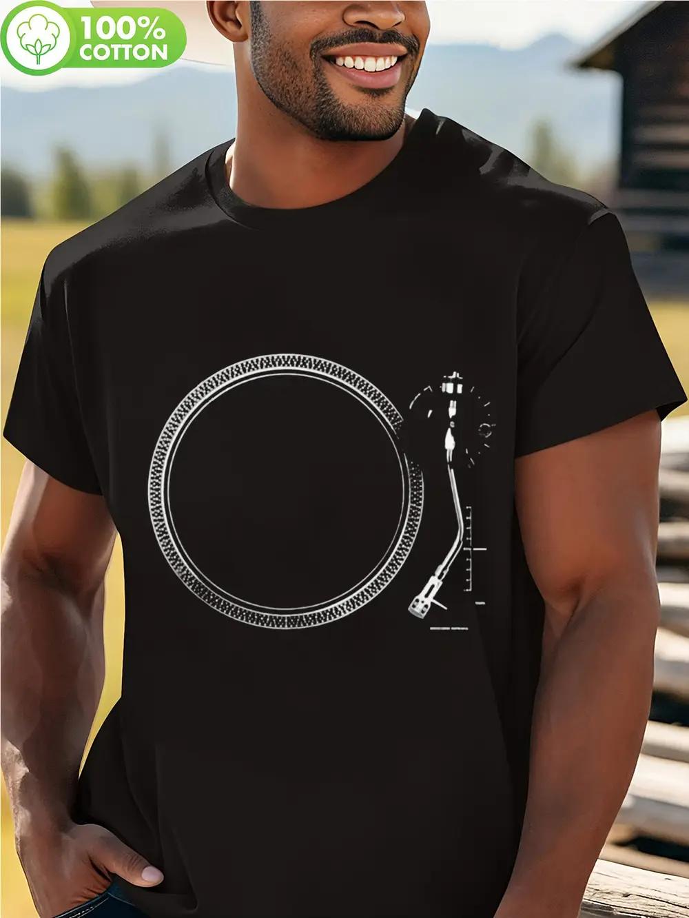

PLUS SIZE 100% Cotton Vinyl Record Graphic T-shirt - Loose Fit Casual Crew Neck Short Sleeve Tee for Outdoor Hiking XL