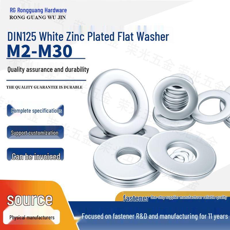 Carbon Steel White Zinc-Plated Thickened Flat Washer M2-M30 M2.7*6*0.5
