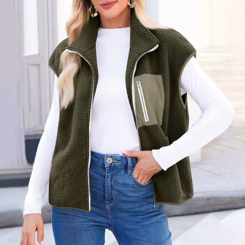 Women's Color-Block Vest Relaxed Fit Warm Casual Sleeveless Jacket