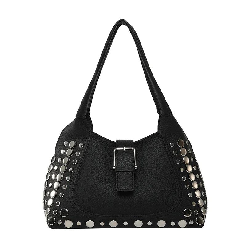 Fashionable Hasp PU Sweet Large Capacity Shoulder Bags for Women 2026 High Quality Rivets Sense of Luxury Commute Style Tote Bag