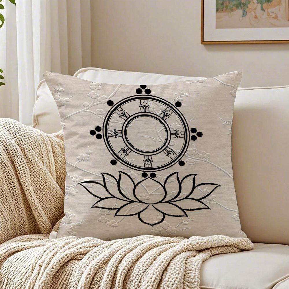 Buddhist Reincarnation Print Six Paths of Reincarnation Cushion Cover Linen Pillowcase Soft  for Sofa Bed Home Room Decor