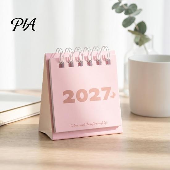 Desktop Time Management Tool Mini Desk Calendar 2027, Jan. 2027 to Dec. Standing Flip Small Minimalist Office Stationery Calendar, 12 Monthly Planner