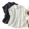 Women Casual Loose Short Sleeve Lapel Collar Cotton Linen Shirt Top