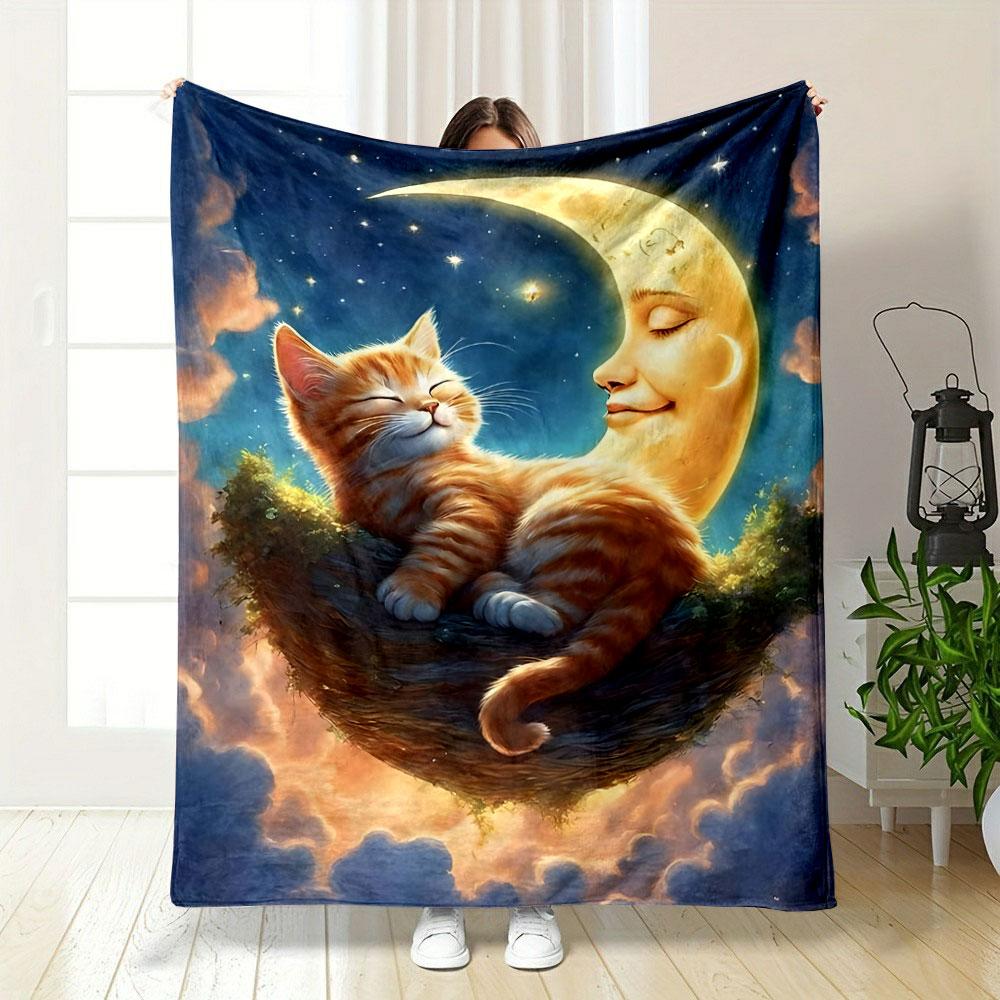 Cat Moon Nest Print Blanket bedroom Blanket for Livingroom Couch lunch break Soft throw for Friend's festival Gift
