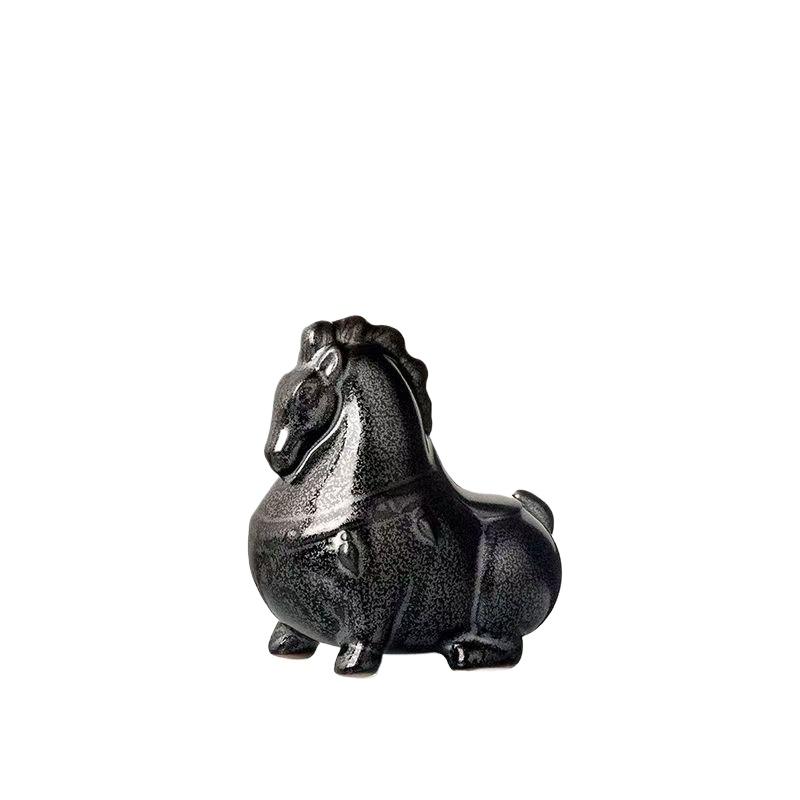 Cute Ru Kiln Ceramic Green Horse Tea Pet Tea Ornaments Chinese Tea Accessories Handcrafted Tang Horse Figurine Ceramic TeaPet