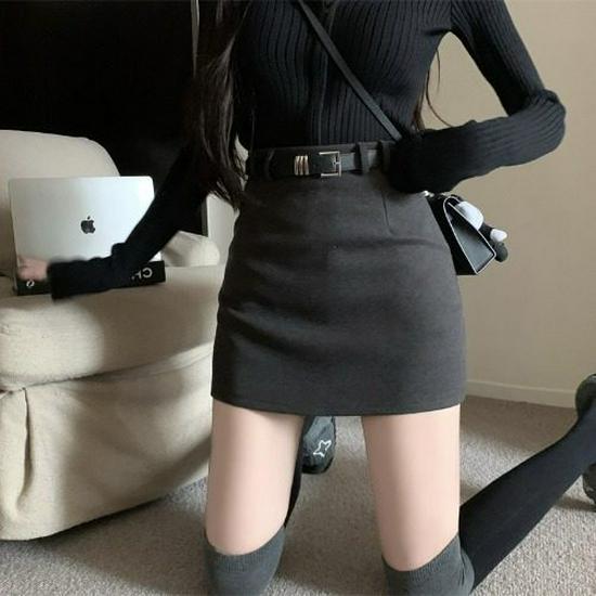 

Women s Plus Size High-Waisted Grey A-Line Skirt - Retro, Anti-Exposure, Hip-Hugging, Short, Petite, Autumn Collection 2XL