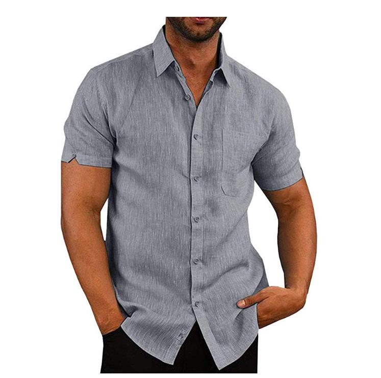 Men's Shirt Double Pocket Cotton Linen Short Sleeve Shirts for Men Casual Holiday Beach Shirt streetwear Solid Color Slim Fit