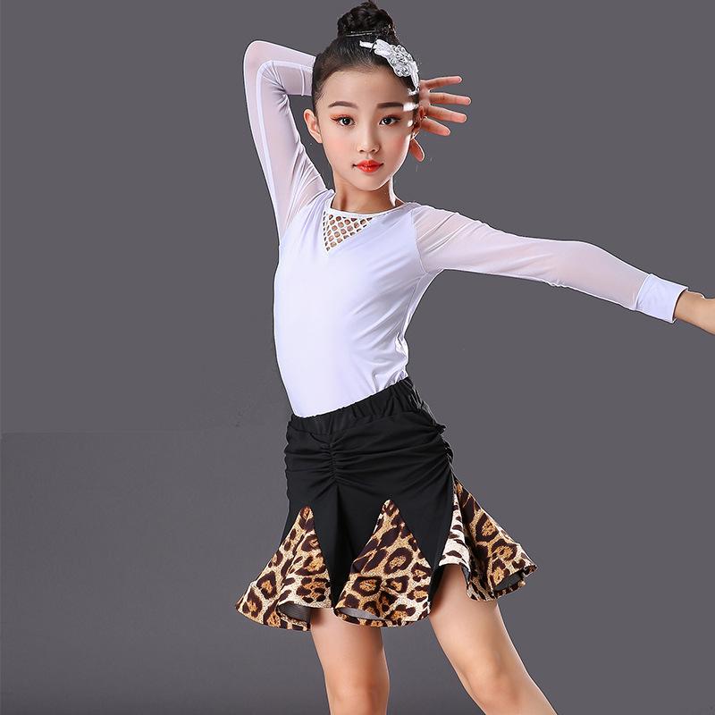 Girls' Exam Grade Latin Dance Costume Set - Long Sleeve Jumpsuit with Skirt for Autumn Practice