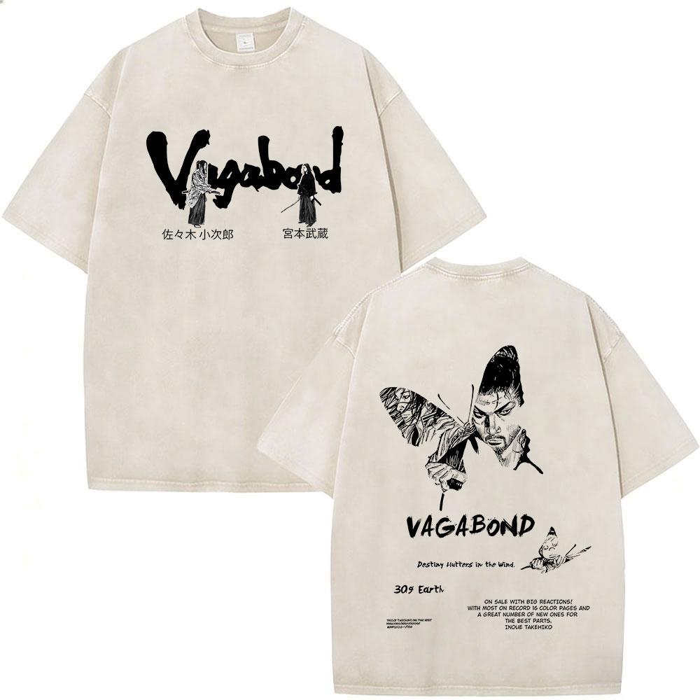 Anime Vagabond Miyamoto Musashi Vintage Washed Tshirts Men Women Clothing Fashion Casual Short Sleeve Oversized ONeck T Shirts
