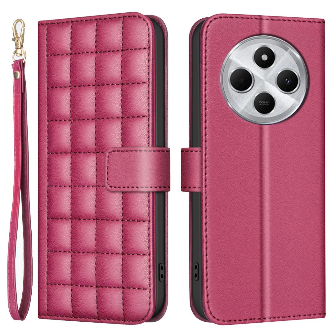 

BINFEN COLOR BF34 for Xiaomi Poco C75 4G/Redmi 14R 5G/14C 4G Leather Case Wallet Square Grid Phone Cover Red