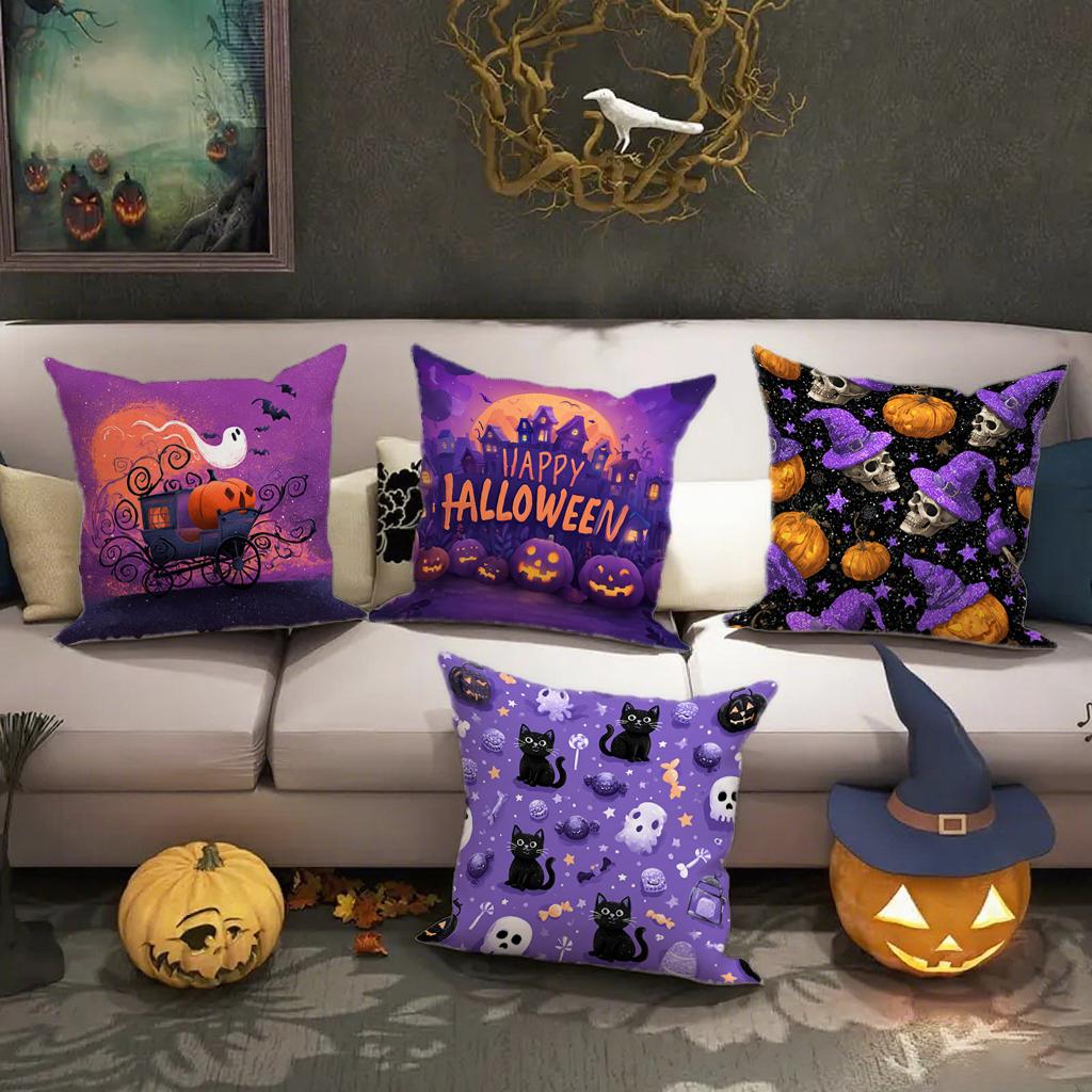 Halloween-themed Pumpkin Skull PillowcaseSuitable for Sofa Car Bedroom Decorative Cushion Cover Pillow Cover