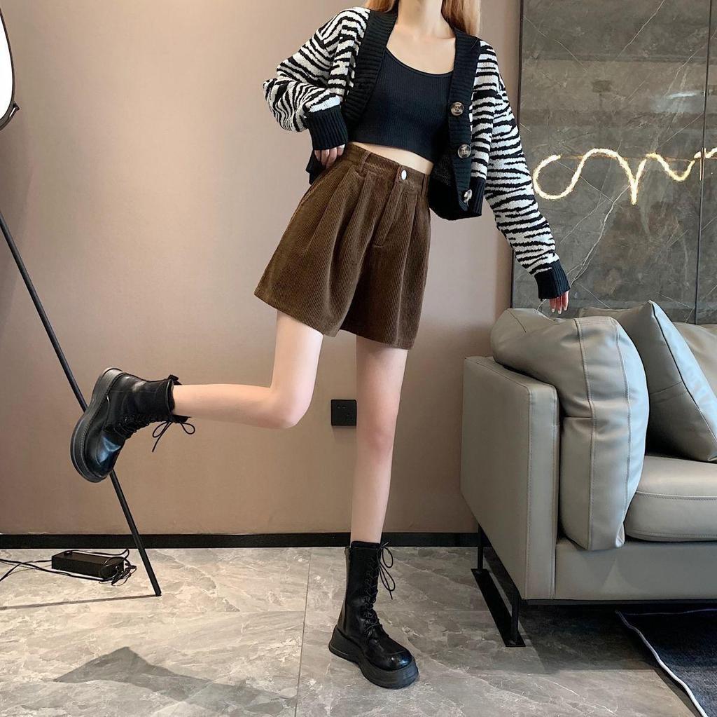 2026 Plus Size Wide-Leg Corduroy Bootcut Pants - High Waist, Versatile Petite Shorts for Chubby Women