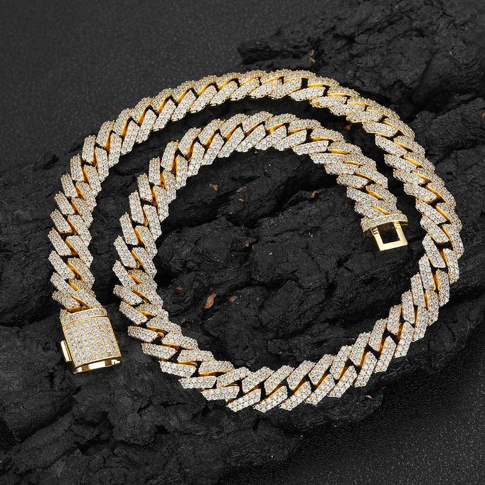 European American High-End Trendy Unisex Rhombus Cuban Link Chain Necklace Sterling Silver Zircon Hip-Hop Personalized Gift