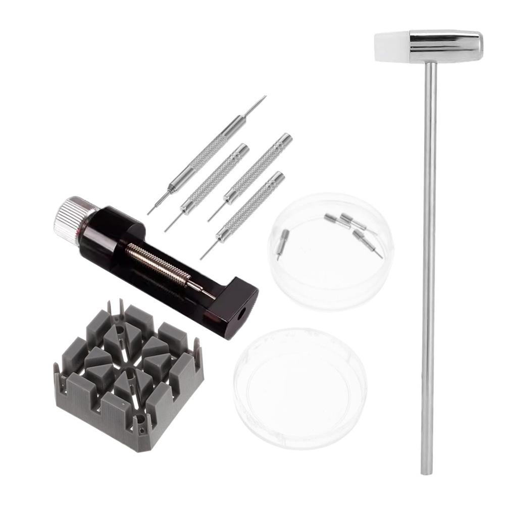 

11 шт./комплект Инструмент для снятия звеньев часов, Ремонтный комплект для замены регулировки браслета часов, Съемник звеньев, штифты, пружинные стержни, молоток