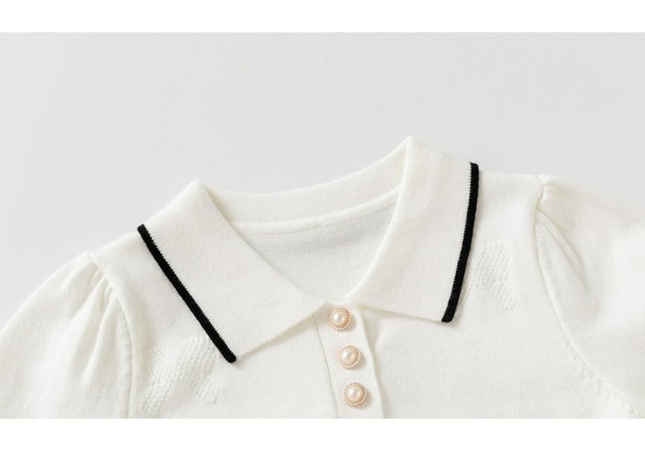 Girls' Korean Style Knit Polo Collar Sweater Pullover - Solid Color, Versatile Half-Button Design