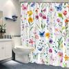1 Piece Floral Butterfly Shower Curtain, Colorful Roses, Daisies and Lilies with Butterflies, Polyester Fabric, with Hook