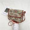 Floral Pattern Crossbody Bag with Leather Trim and Flap Closure for Vintage Inspired Style