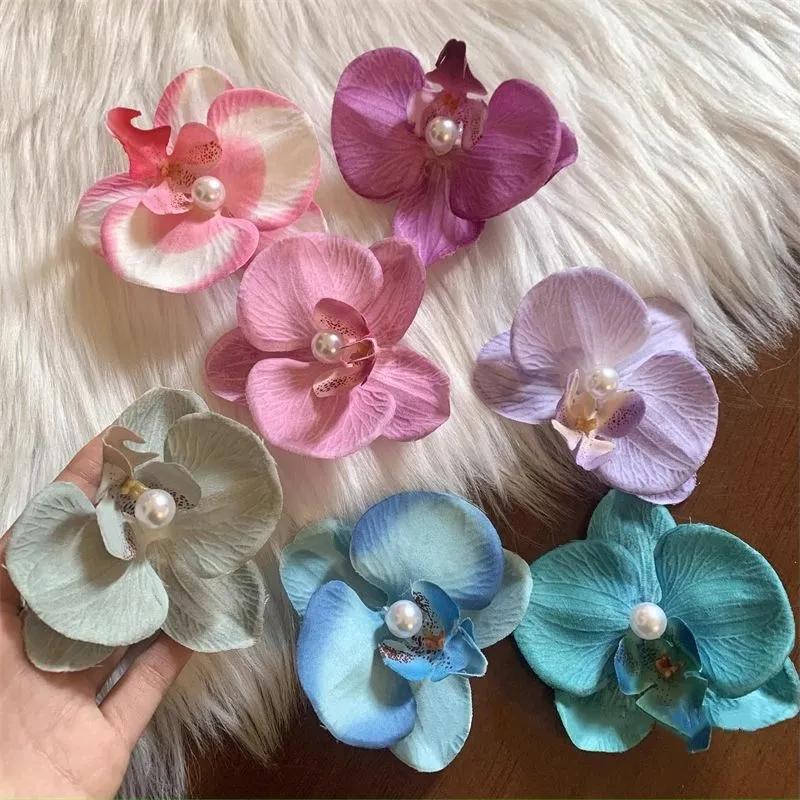 10pcs Summer Phalaenopsis Flower Hair Clip Simulated Floral French Fashion Barrettes Color Girls Headwear Bobby Pin Accessories