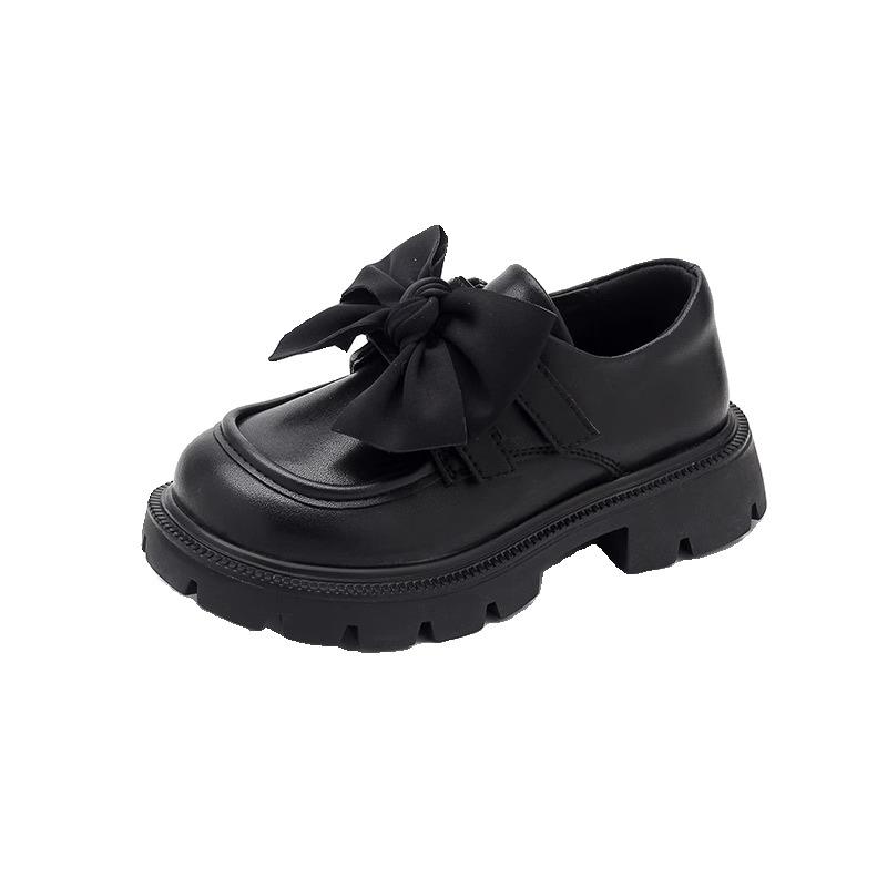 Girls and children's small leather shoes 2025 spring and autumn new princess girls single shoes black soft-soled loafers shoes bow