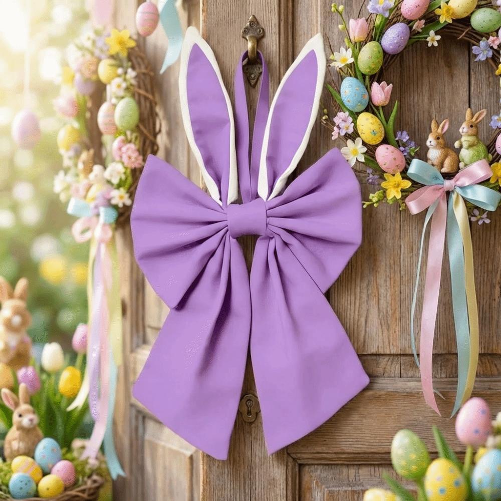 Window Decoration Multi-colored Bunny Ear Bow Multi-purpose Polyester Easter Hanging Item Soft Cute Wreath Bow Wall Decor