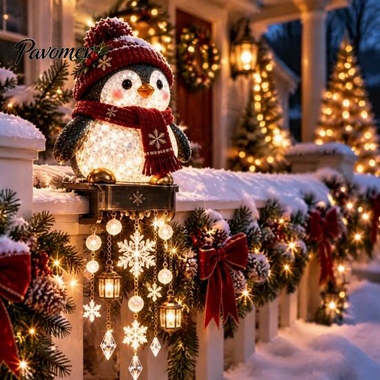 Joyful Holiday Atmosphere Lamps Lighted Christmas Railing Figurine, Cute Santa/Elk/Penguin/Gingerbread Cascading Lights Rail Light for Porch