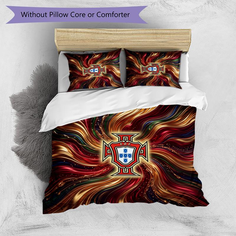 Set Biancheria da Letto Stampata Calcio Portogallo 3 Pezzi Set Copriletto Traspirante Accogliente come Regalo per la Casa Nuova o per le Feste