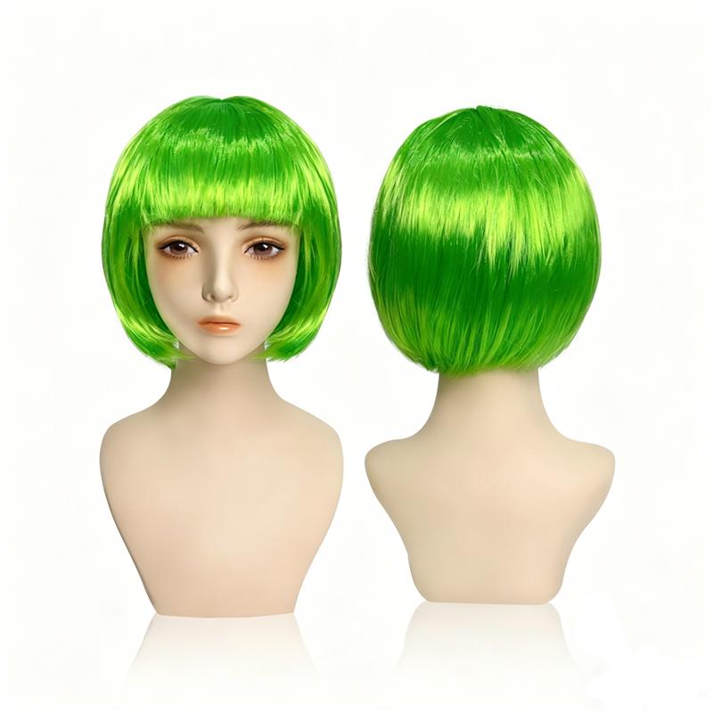 Colored Bob Synthetic Hair Wigs with Bangs for Women Halloween Costume Cosplay Party Use Black Green Purple Pink Blonde
