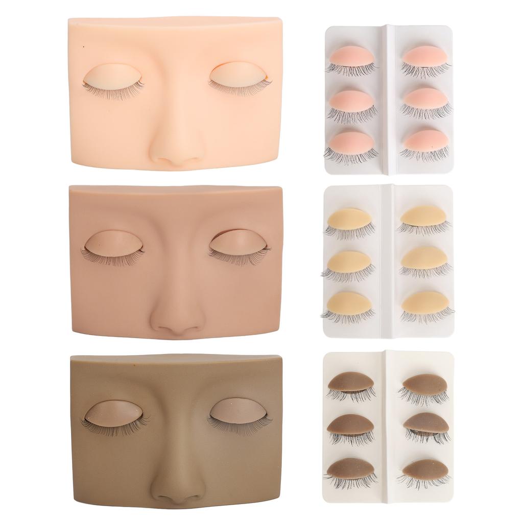 3 Colors Lash Mannequin Head Realistic Eyelash Practice Mannequin Head with 9 Pairs of Removable