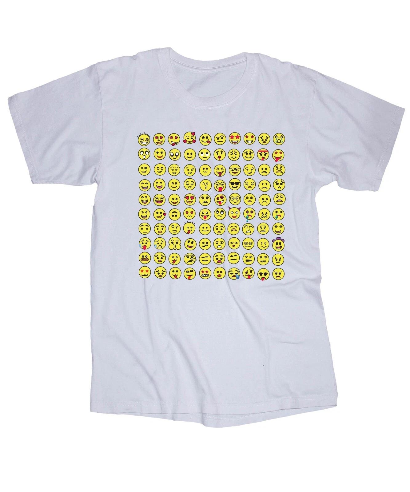 Smiling Faces Emoji white T-shirt Happy Sad Smile Emojis Fun M