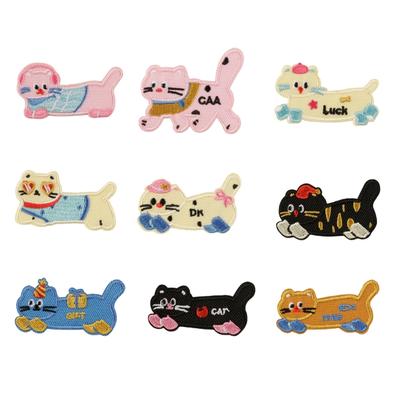 9 Pcs Animal Sewing Patches Sew On/Iron On Patches Cartoon Cats Embroidered Patches Applique Patches for Bag Decoration