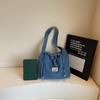 Drawstring Denim Tote Bag For Women With Tophandle Design And Large Capacity For Daily Use