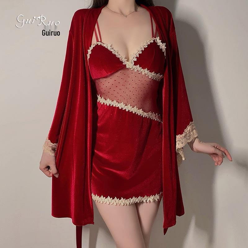 Guiruo Velvet Lingerie Set: Camisole, Open-Front Robe, Breast Pads - Pure Desire Collection 1490
