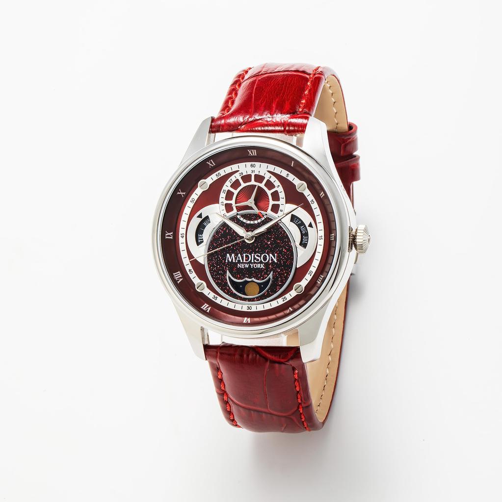 Madison New York Icarus Quartz 5 ATM Water Resistant Red Dial Calf Red Belt Men's MA011011-3