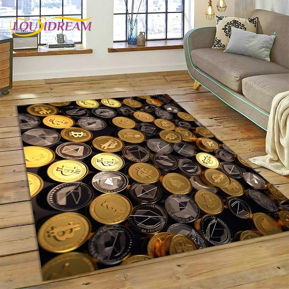 Bitcoin 3D Virtual Currency NFT Area Rug Carpet for Bedroom Living Room Home Sofa Decoration,Children Game Large Decor Floor Mat