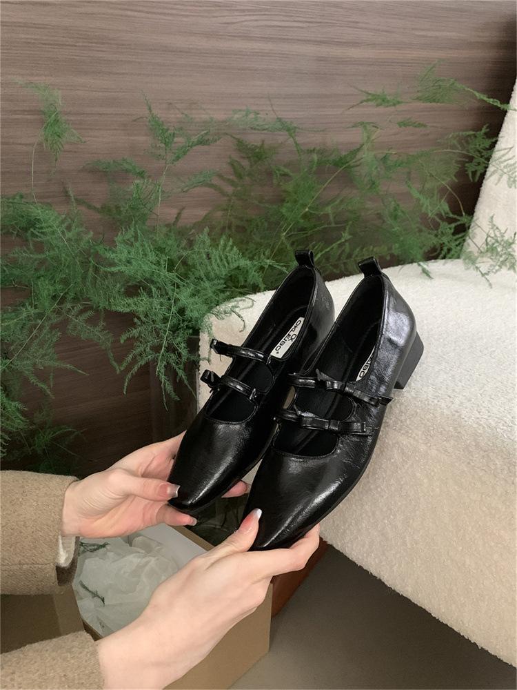 Korean version of temperament evening style design sense double bow French retro Mary Jane thick heel 2025 autumn single shoes women's shoes