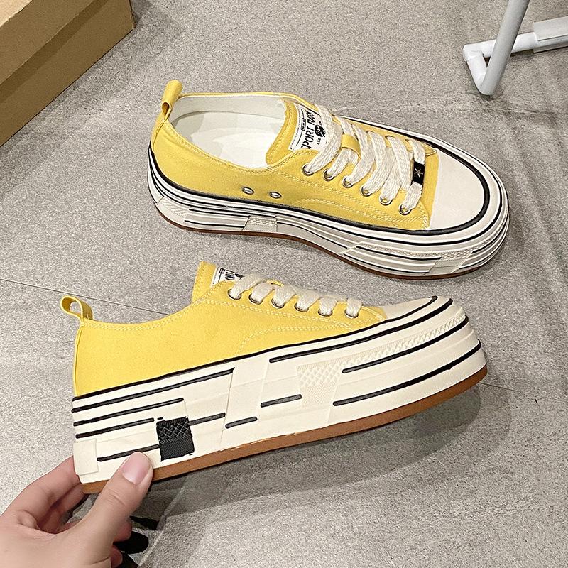 

[Хан Лу] Модный тренд повседневная обувь Осенью 2025 года новые туфли на платформе-маффине увеличат высоту на 5 см парусиновых туфель. 40 жёлтый