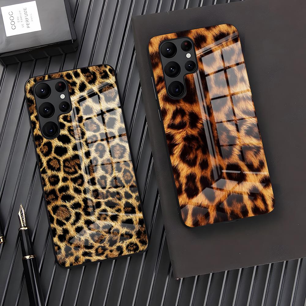Luxurious Leopard Print Phone Case For Samsung S26 S25 Plus S20 S20 Plus S22 Ultra S23 FE S21 Plus S21 Ultra Glass Cover