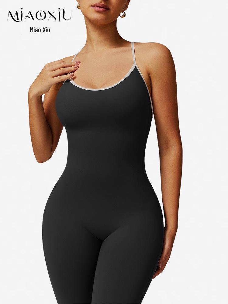 European & American Hot-Selling Quick-Dry Yoga Suit: One-Piece with Chest Pads, Nude Feel, Micro Flare Pants, Open-Back Design