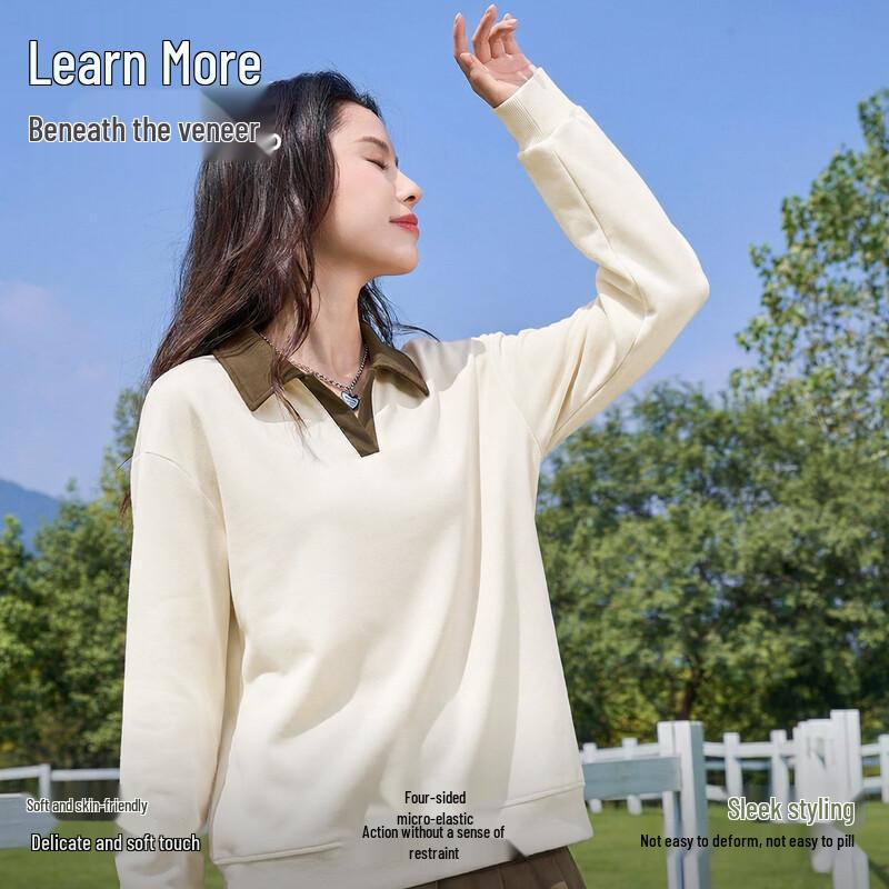 MINISO Women's Polo Collar Loose Pullover Sweatshirt