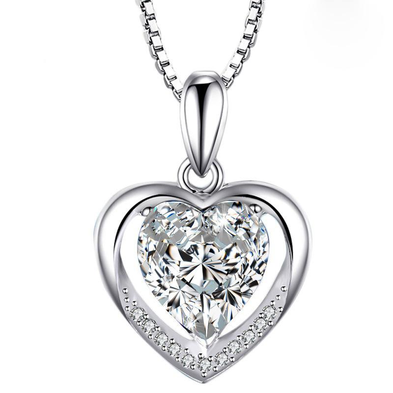 Blue Large Carat Zircon Love Shape Pink Crystal Pendant Eternal Heart Necklace Jewelry Accessories Women'S