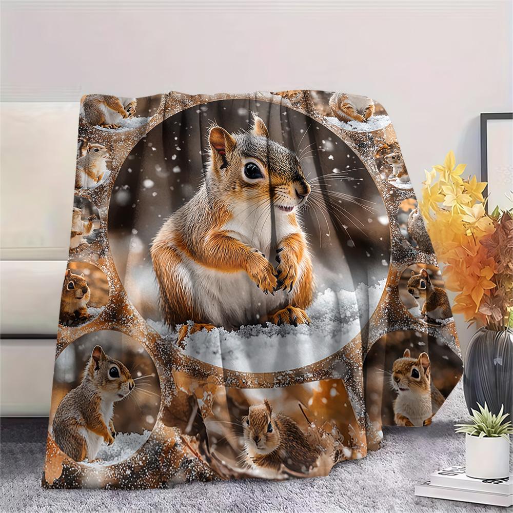 Squirrel Print Flannel Blanket, High quality Comfortable for All Seasons, Home Decor, Warmth and Comfort, Perfect for Christmas Gifts