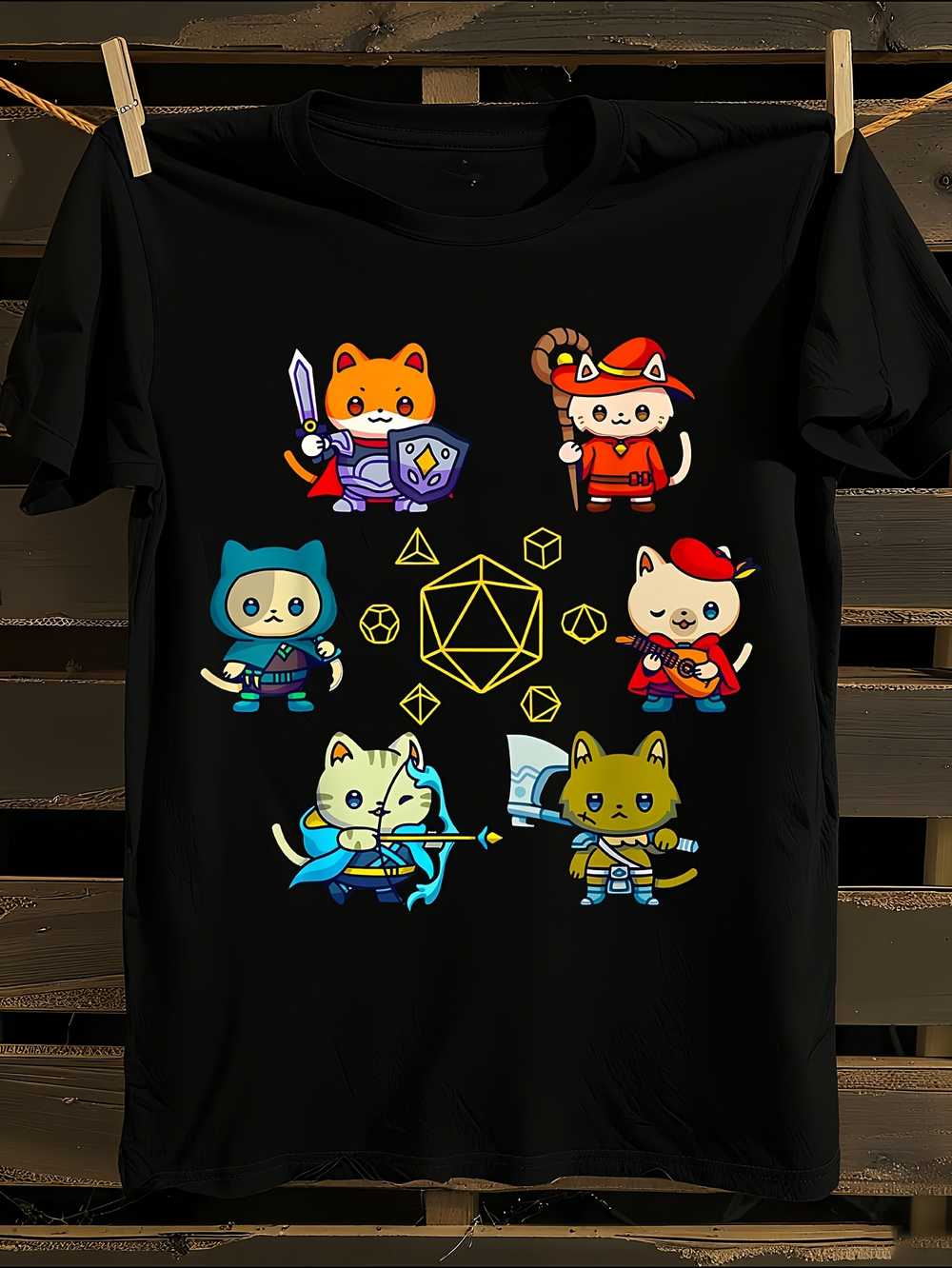 & WoRPG Gamer Cat D20 Dice T-Shirt S