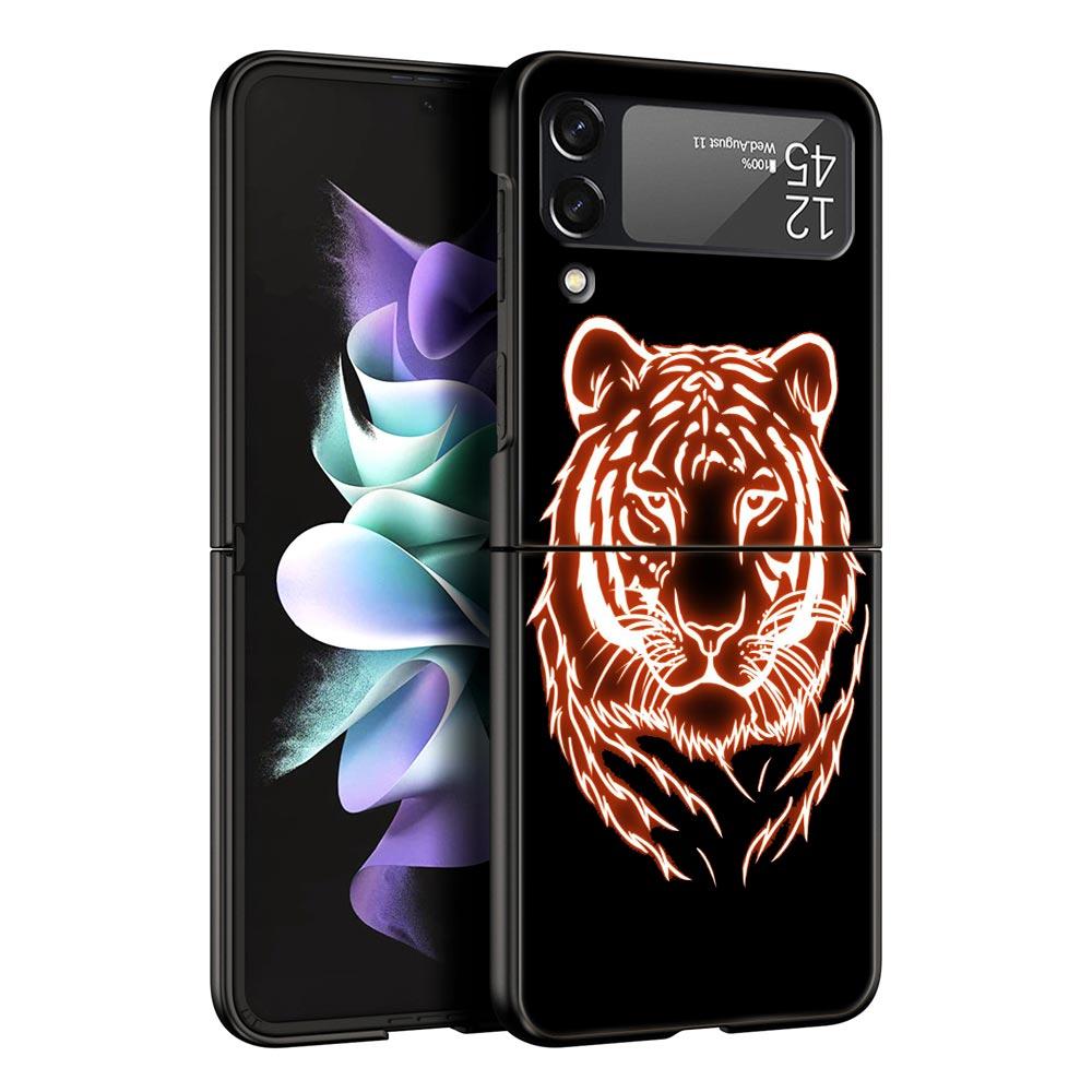 

Чехол для телефона Samsung Galaxy Z Flip 3 4 5 складной мобильный чехол жесткий ПК Fundas черный защитный чехол тигровый неоновый леопард Samsung Z Flip 4