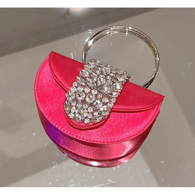 Sparkling Rhinestone Wedding Party Trendy Evening Bag – Elegant Retro Satin Shoulder & Crossbody Purse Women Handbags Clutch Purse
