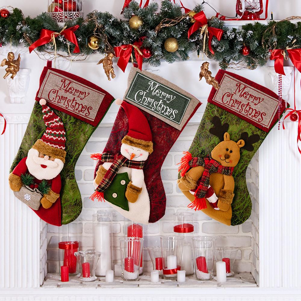Holiday Stockings Christmas Featuring Santa Snowman And Reindeer For Kids Gift Giving