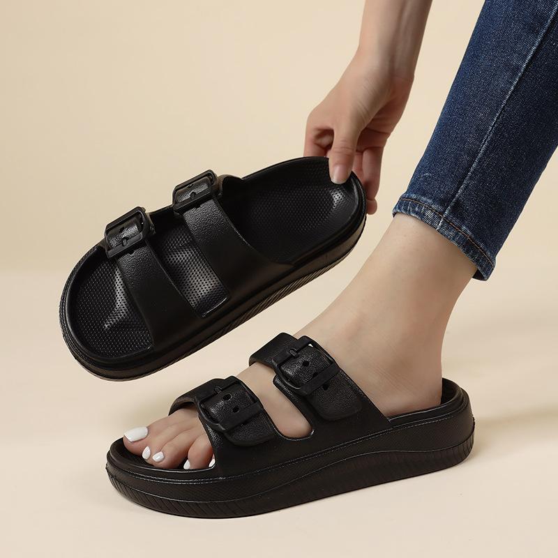 Soft Sole Eva Cloud Slippers Women  Summer Pillow Sandals Woman Slides Double Buckle Flat Heels Non Slip Home Flip Flops