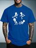 Unisex Summer White Short Sleeve Tee Circle Running Stick Figures Simple Graphic Print Crew Neck Loose Casual Male Daily Tops